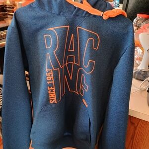 Men's Blue Racing Hoodie with Orange Accents
